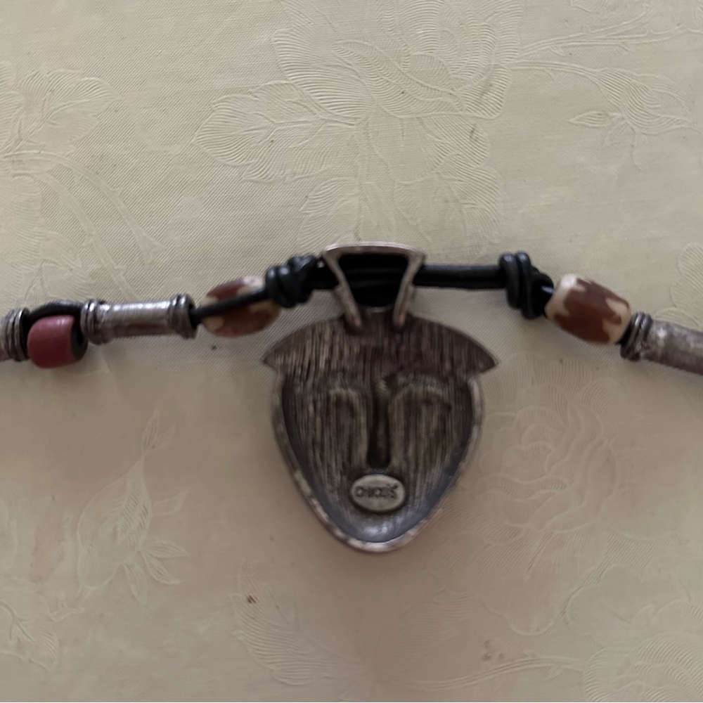 Chico's Ethnic Beaded Necklace with Silver Tone Pendant - Picture 3 of 4